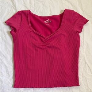 Pink Ribbed Cropped Shirt
